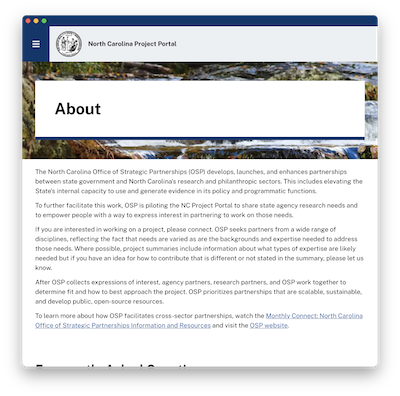 Screenshot of the North Carolina Project Portal