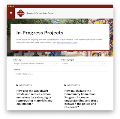Screenshot of the San Antonio Research Partnerships Portal